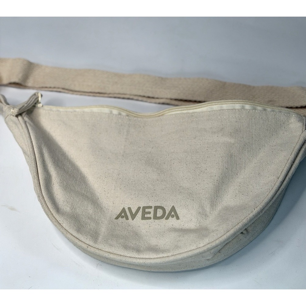AVEDA Natural Canvas Cotton Zippered Crossover Sling Bag / Cosmetic Bag